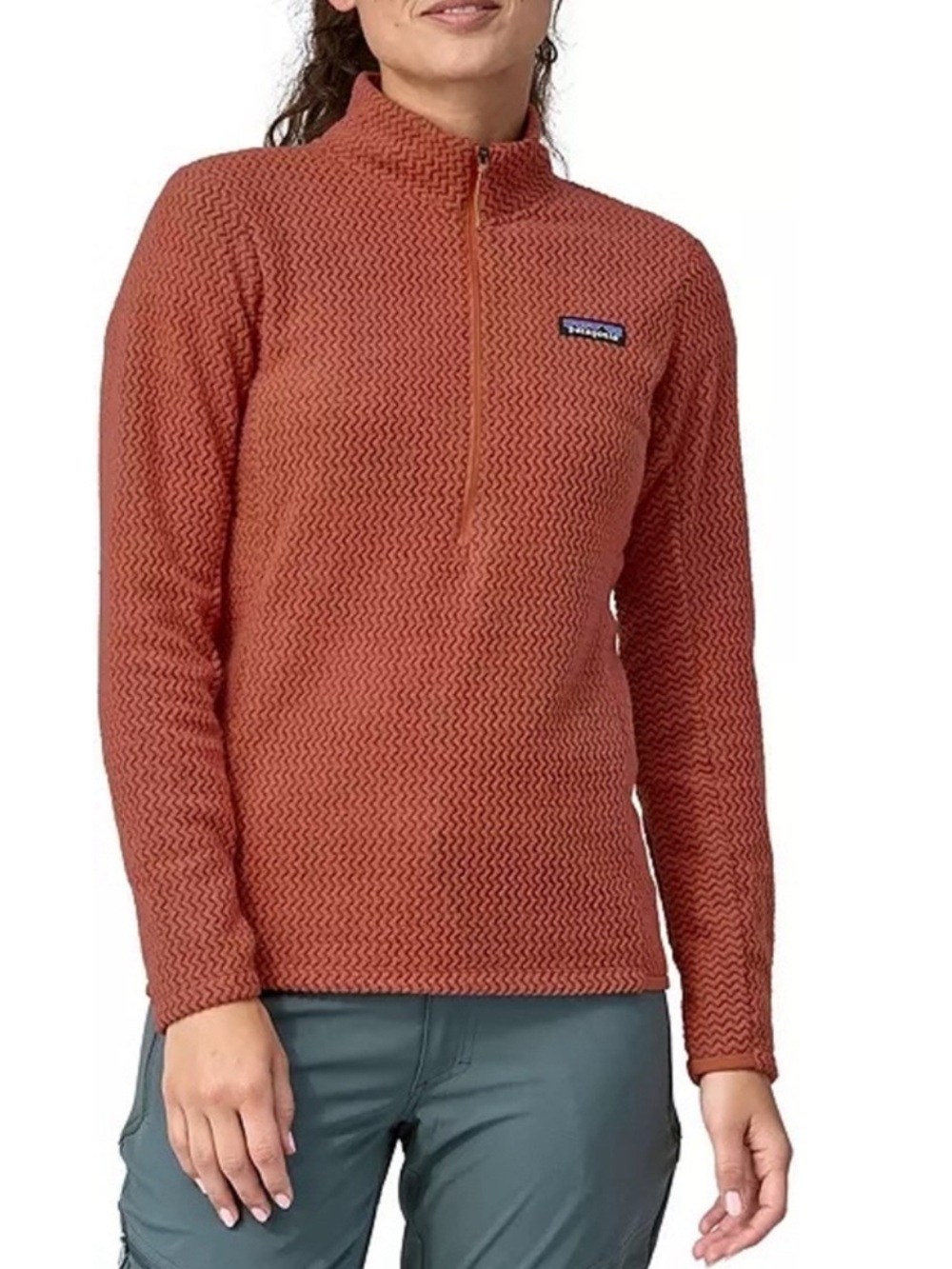 Patagonia R1 Air Zip-Neck Fleece Pullover Burnt Orange Red M Zig Zag Jacquard